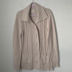 Effeci Women's Tan Cable Knit Cardigan Buttons Pockets Size XL